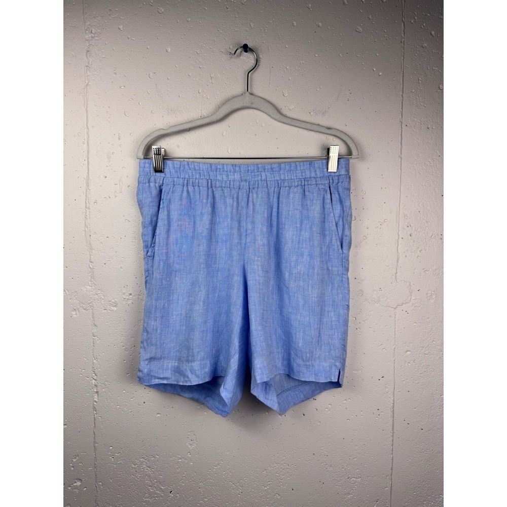 HIHO Men's 100% Linen Elastic Waist Resort Beach Shorts Blue‎ Men's Small - Picture 2 of 11